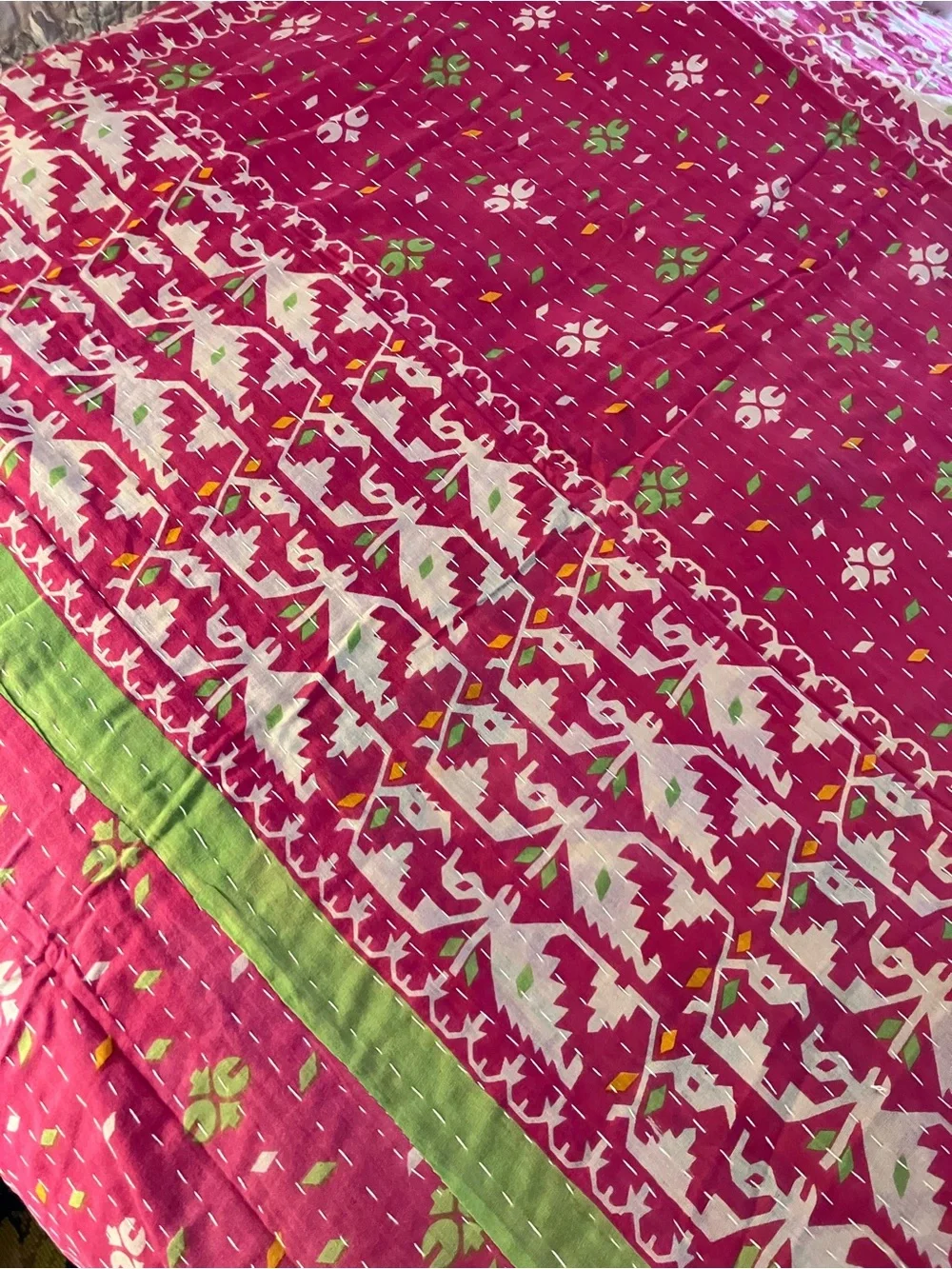 Purple Floral-Print Kantha Bed Table